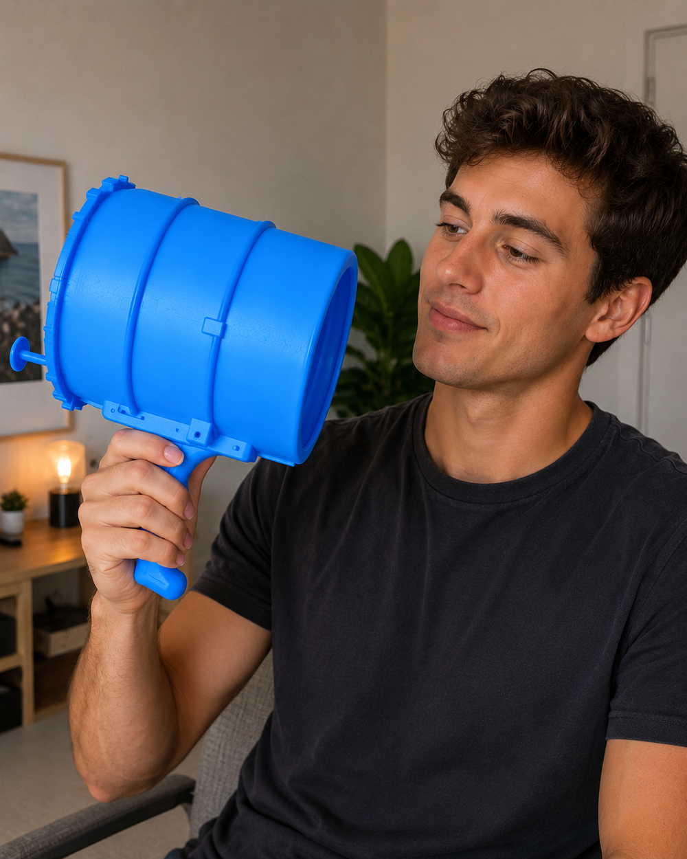 Customer Peter holding his new Air Blaster